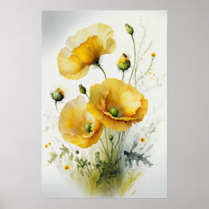 Yellow Poppy Flowers Art Print Poster
