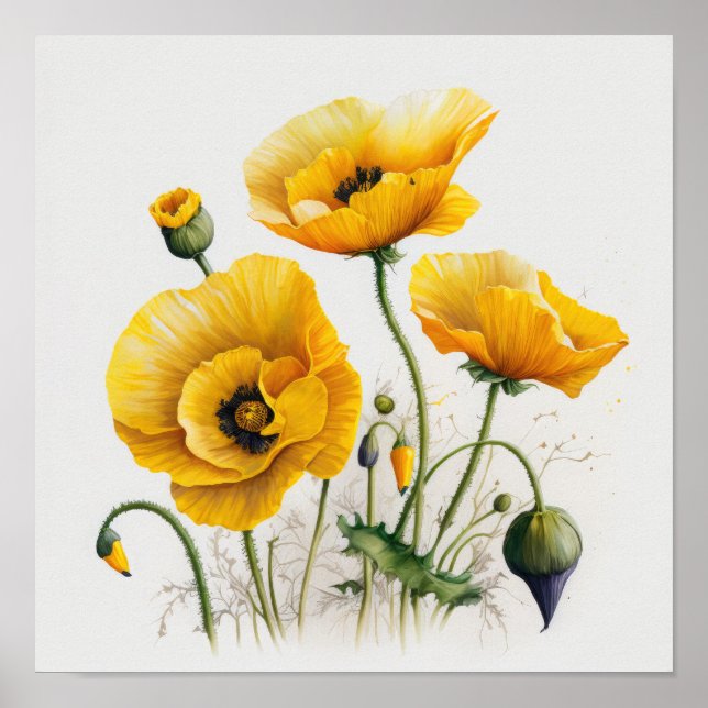 Yellow Poppy Flowers Art Print Poster (Front)