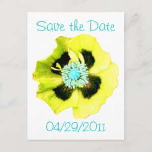 Yellow Poppy 'Save the Date' postcard white