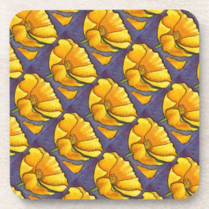 "Yellow Poppy Tiled Pattern" Floral Coaster Set