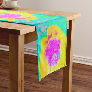 Yellow Poppy with Hot Pink Centre on Turquoise Short Table Runner