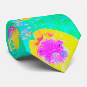 Yellow Poppy with Hot Pink Centre on Turquoise Tie