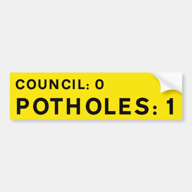 YELLOW Pothole Bumper Sticker Council 0-Potholes 1 (Front)