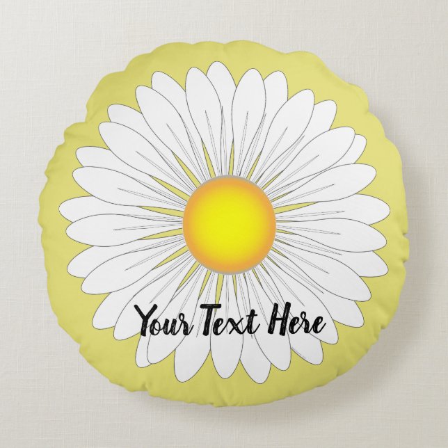Yellow Pretty Little Daisy Print Round Cushion (Front)
