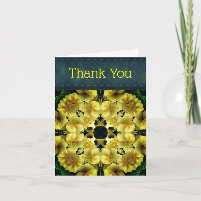 Yellow Primrose Abstract Floral Thank You Card (Front)
