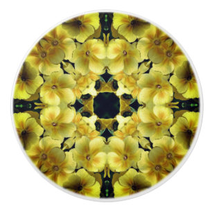 Yellow Primrose Flower Abstract Art Ceramic Knob