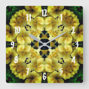 Yellow Primrose Flower Abstract Art   Square Wall Clock