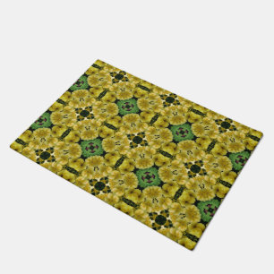 Yellow Primrose Flower Kaleidoscope Art  Doormat