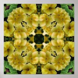 Yellow Primrose Flower Kaleidoscope Art Poster