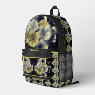 Yellow Primrose Flower Partial Colour Personalised Printed Backpack
