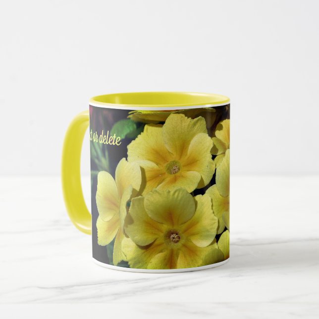 Yellow Primrose Flower Personalised Mug (Front Left)