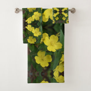 Yellow Primrose Flowers Abstract Bath Towel Set