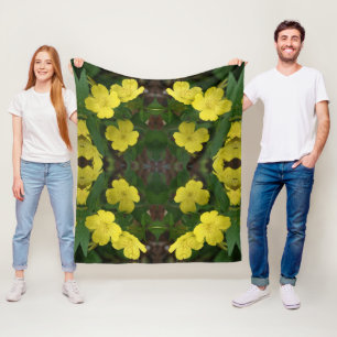 Yellow Primrose Flowers Abstract  Fleece Blanket