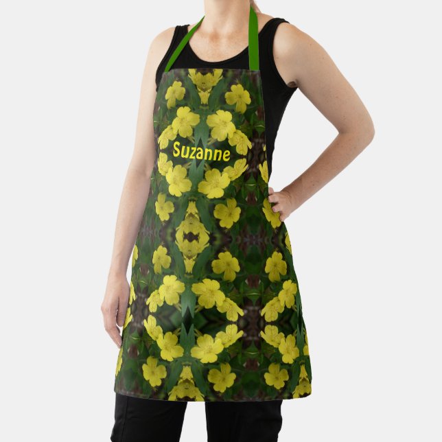 Yellow Primrose Flowers Abstract Personalised Apron (Insitu)