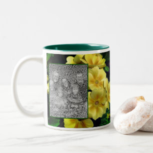 Yellow Primrose Flowers Add Your Photo  Two-Tone Coffee Mug