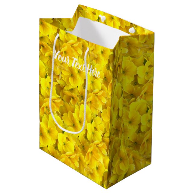 Yellow Primrose Flowers Pattern Medium Gift Bag (Front Angled)