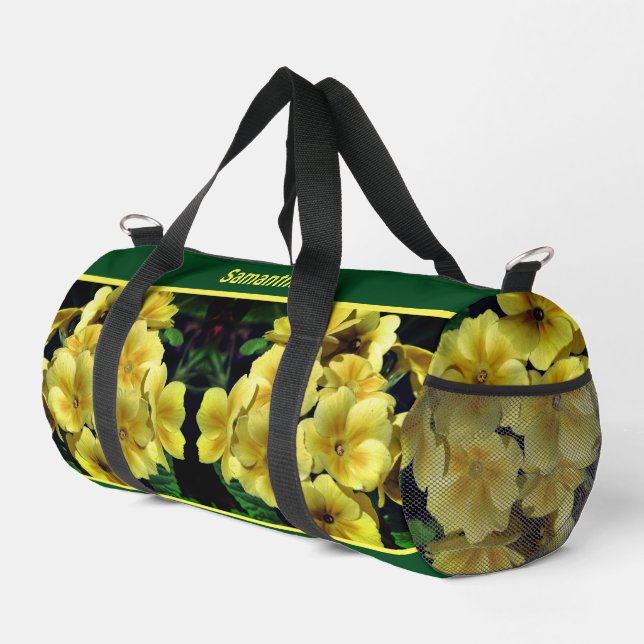 Yellow Primrose Flowers Personalised Duffle Bag (Right Corner)