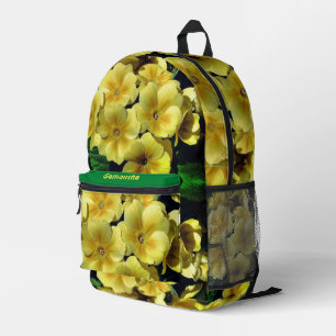 Yellow Primrose Flowers Personalised Printed Backpack