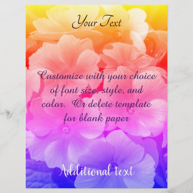 Yellow Primrose Flowers Rainbow Colours Custom Letterhead (Front)