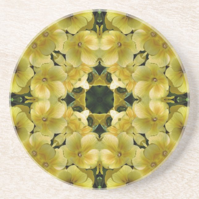 Yellow Primrose Kaleidoscope Floral Coaster (Front)