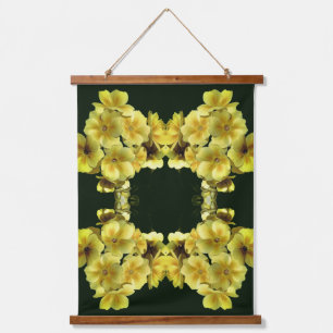 Yellow Primrose Spring Flowers Abstract   Hanging Tapestry