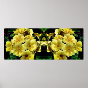 Yellow Primrose Spring Flowers Mirrored Abstract Poster