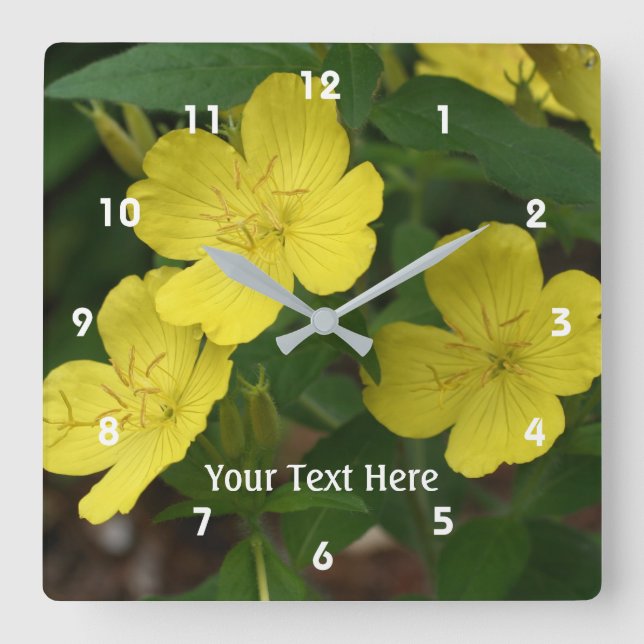 Yellow Primrose Spring Flowers Personalised Square Wall Clock (Front)