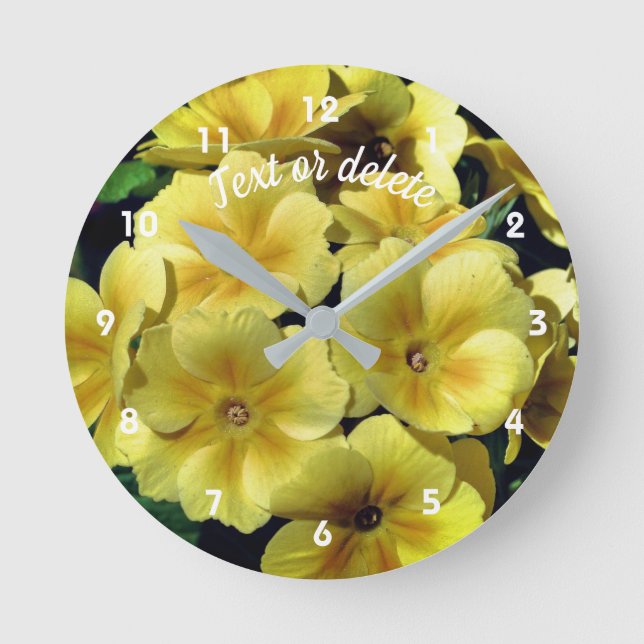 Yellow Primrose Spring Flowers Personalized Round Clock (Front)