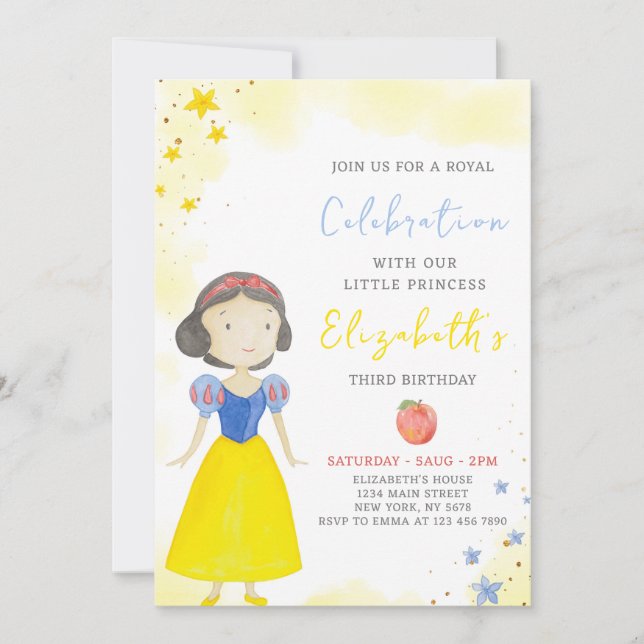Yellow Princess Birthday Invitation (Front)