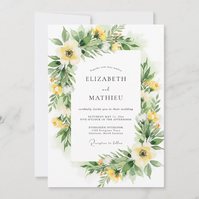 Yellow Pristine Spring Wedding Invitation (Front)