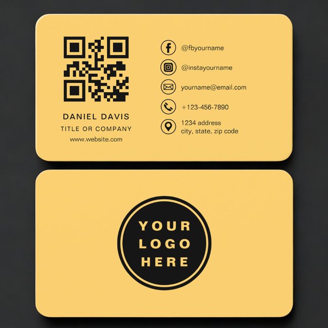 Yellow Professional Logo QR Code  Business Card (Creator Uploaded)