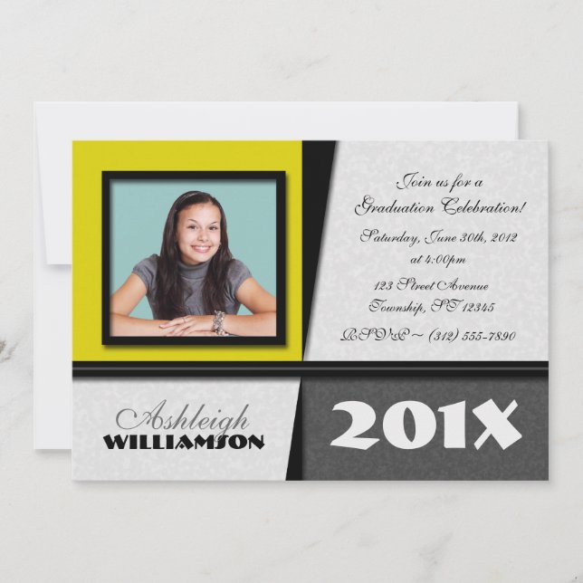 Yellow & Proper Photo Graduation Invitations (Front)