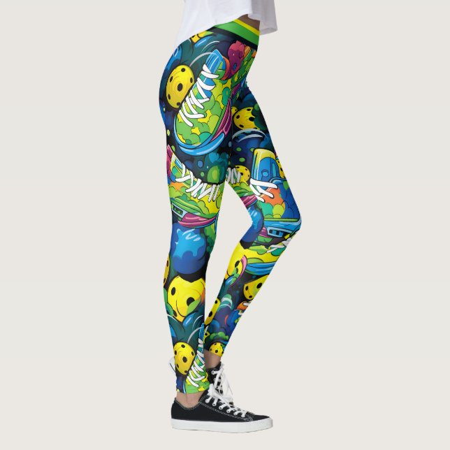 Yellow Psychedelic pickleballs Leggings (Right)