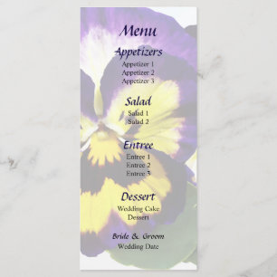 Yellow Purple ad White Pansies Wedding Menu