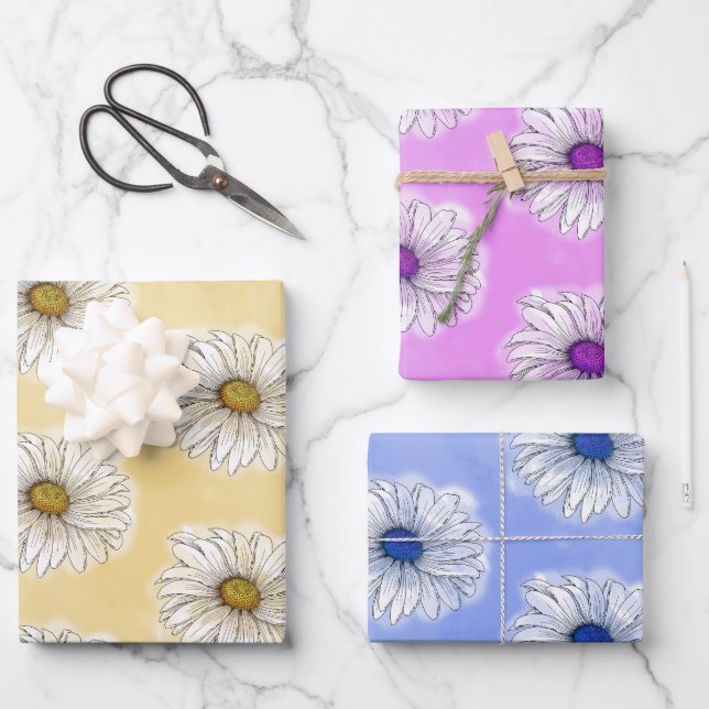 Yellow Purple and Blue Daisies  Wrapping Paper Sheet (Front)