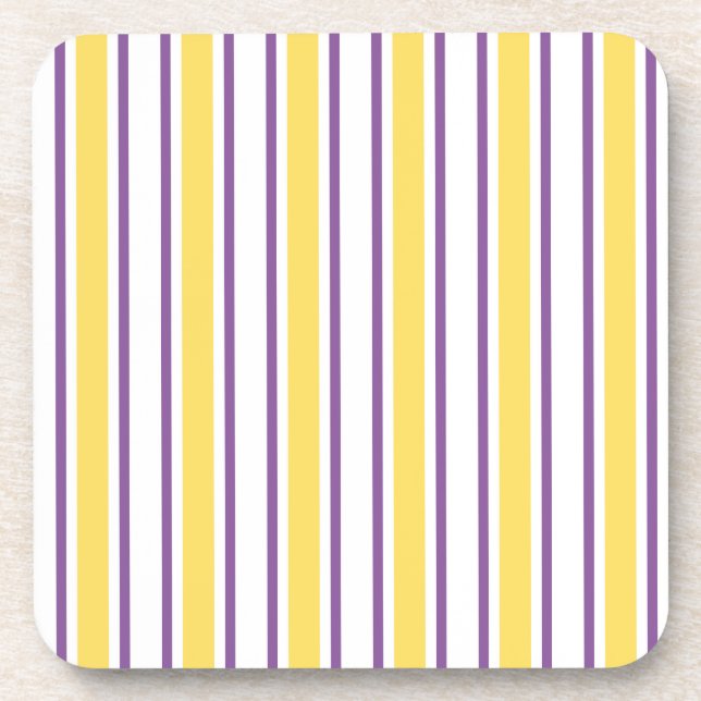 Yellow, purple and white candy stripes coaster (Front)