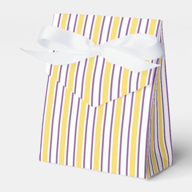 Yellow, purple and white candy stripes favour box (Front Side)