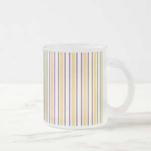 Yellow, purple and white candy stripes frosted glass coffee mug