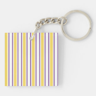 Yellow, purple and white candy stripes key ring