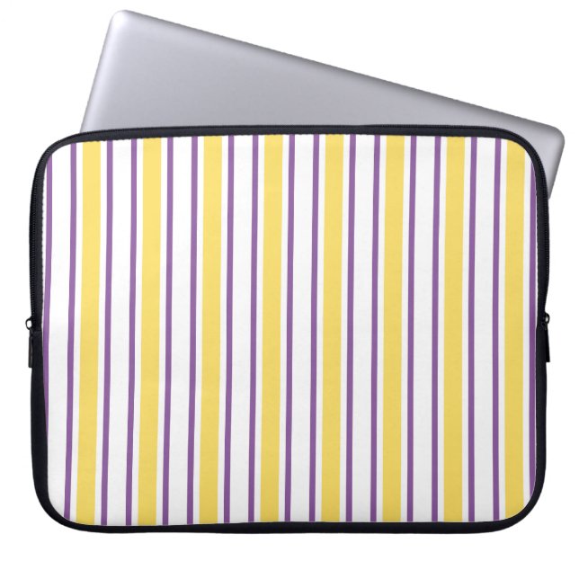 Yellow, purple and white candy stripes laptop sleeve (Front)
