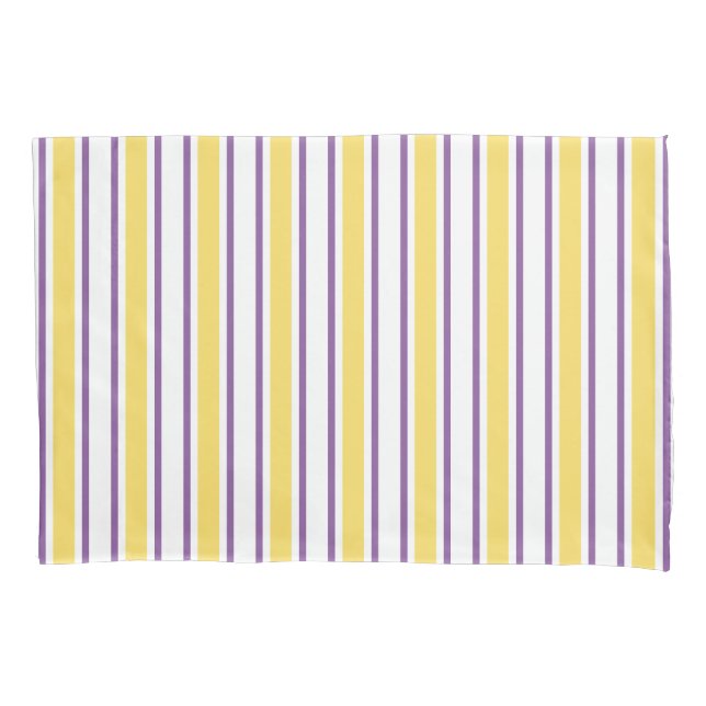 Yellow, purple and white candy stripes pillowcase (Front)