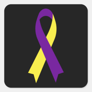 Yellow & Purple Awareness Ribbon by Janz Black Square Sticker