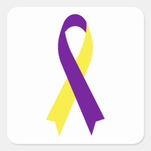 Yellow & Purple Awareness Ribbon by Janz White Square Sticker