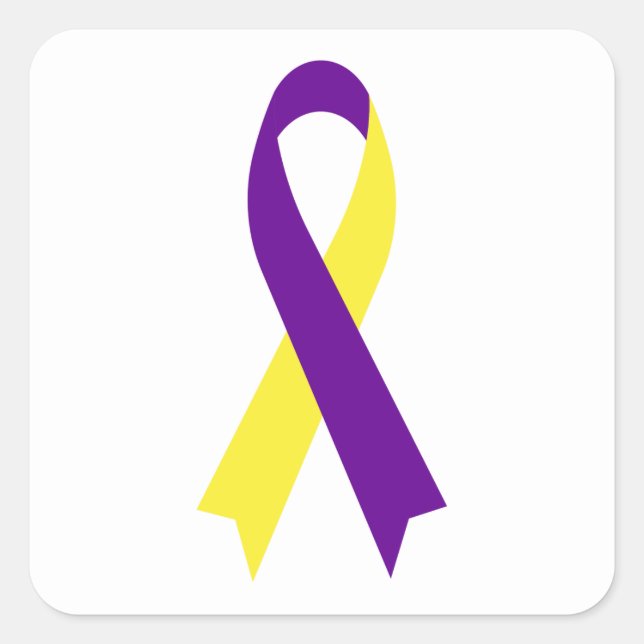 Yellow & Purple Awareness Ribbon by Janz White Square Sticker (Front)