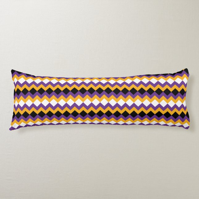 Yellow, Purple, Black and White Zigzag Chevron Body Cushion (Front)