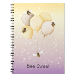 Yellow Purple Bokeh Dots Bee Sweet Balloons Notebook