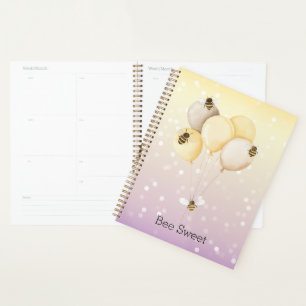 Yellow Purple Bokeh Dots Bee Sweet Balloons Planner