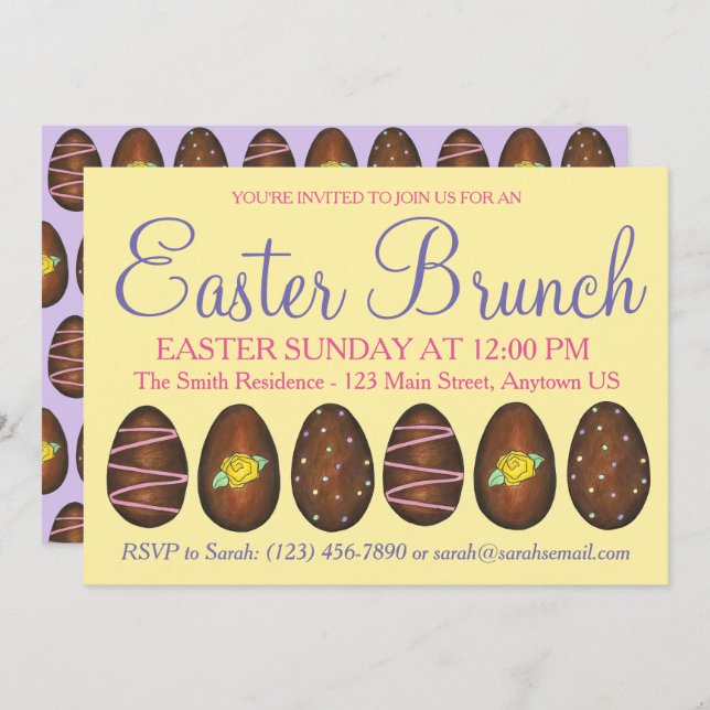 Yellow Purple Buttercream Easter Basket Egg Brunch Invitation (Front/Back)