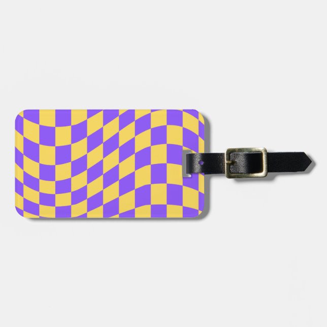 Yellow Purple Chequerboard Pattern Luggage Tag (Front Horizontal)