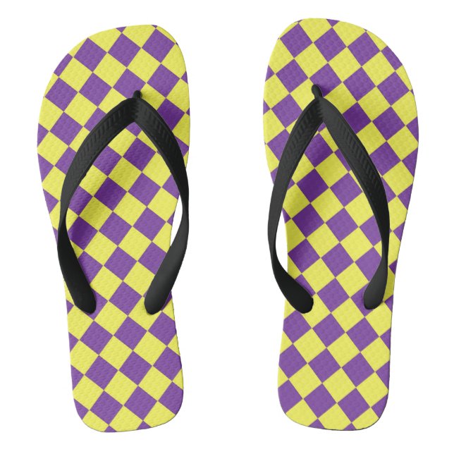 Yellow Purple Chequered Diamond Pattern  Flip Flops (Footbed)